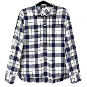 J. Crew Plaid Button Down Blue & White Long Sleeve Women Large